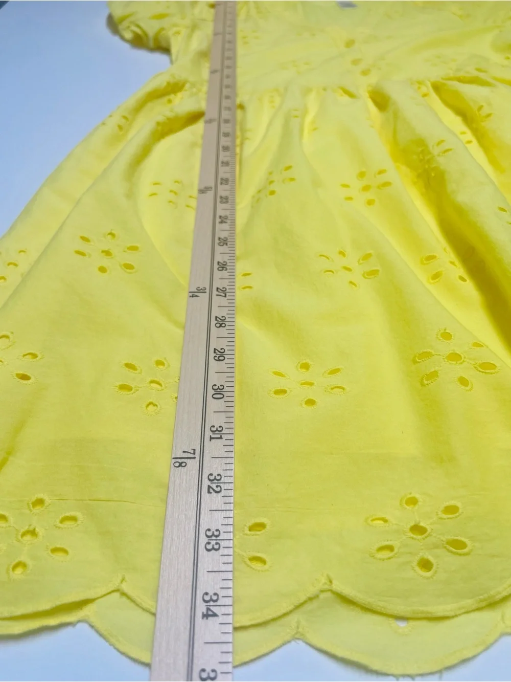 PEYTON‎ & PARKER Yellow Eyelet Mini Dress XS Puffed Sleeve Cotton Babydoll Dress
